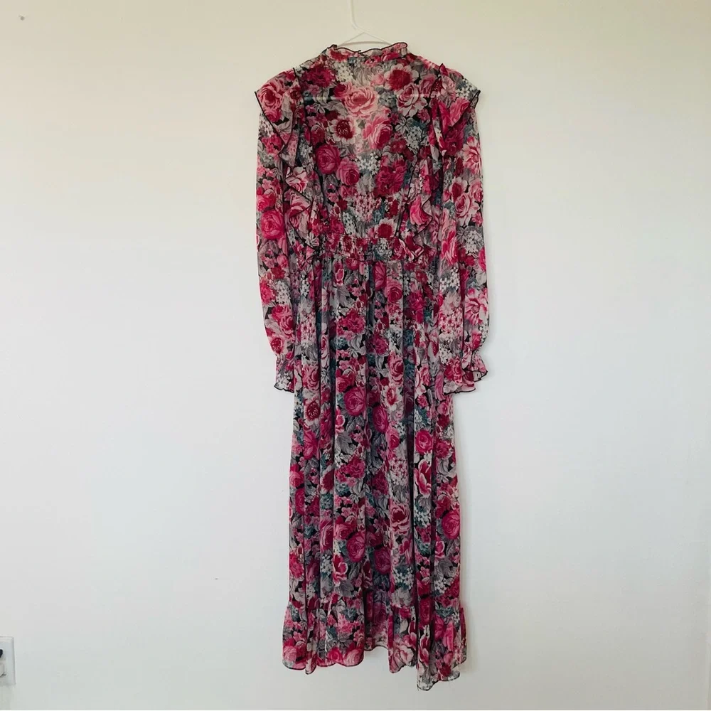Zara Women’s Floral long sleeve Long Lined Dress Size M - Picture 6 of 16